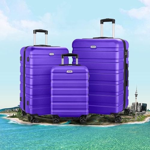 Coolhut 3 Piece Luggage Sets Pink Hardside Suitcase with TSA Lock, 4 Universal Wheels Carry On 20 24 28 in