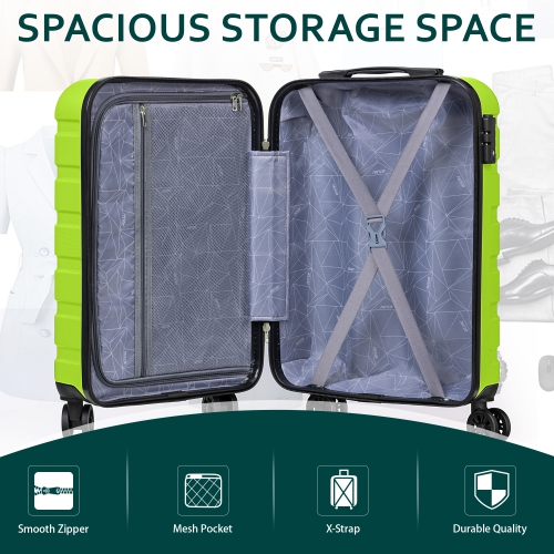 Coolhut 3 Piece Luggage Sets Apple Green Hardside Suitcase with TSA Lock, 4 Universal Wheels Carry On 20 24 28 in