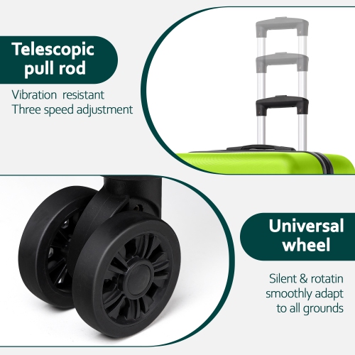 Coolhut 3 Piece Luggage Sets Apple Green Hardside Suitcase with TSA Lock, 4 Universal Wheels Carry On 20 24 28 in