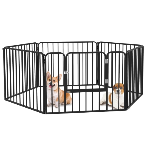 PawHut Heavy Duty Dog Playpen, Steel Dog Pen with Door, Pet Exercise Fence, Outdoor Indoor DIY Design for Small and Medium Dogs, 24" Height, 6 Panels