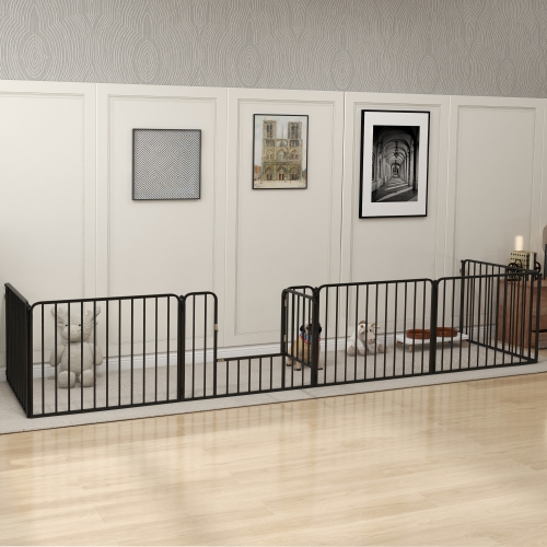 PawHut Heavy Duty Dog Playpen, Steel Dog Pen with Door, Pet Exercise Fence, Outdoor Indoor DIY Design for Small and Medium Dogs, 24" Height, 6 Panels