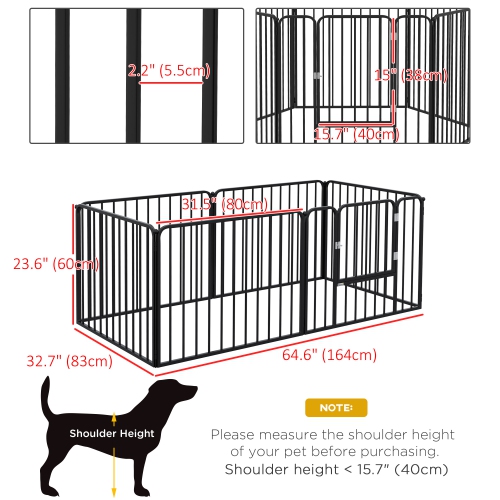 PawHut Heavy Duty Dog Playpen, Steel Dog Pen with Door, Pet Exercise Fence, Outdoor Indoor DIY Design for Small and Medium Dogs, 24" Height, 6 Panels
