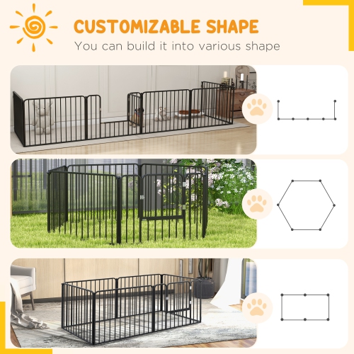 PawHut Heavy Duty Dog Playpen, Steel Dog Pen with Door, Pet Exercise Fence, Outdoor Indoor DIY Design for Small and Medium Dogs, 24" Height, 6 Panels