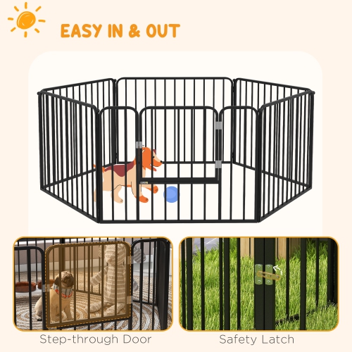 PawHut Heavy Duty Dog Playpen, Steel Dog Pen with Door, Pet Exercise Fence, Outdoor Indoor DIY Design for Small and Medium Dogs, 24" Height, 6 Panels