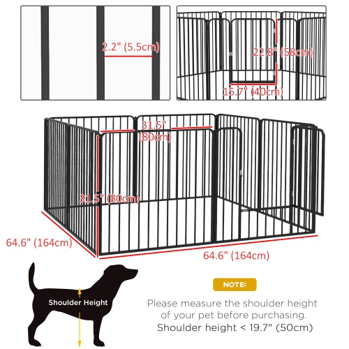 PawHut Heavy Duty Dog Playpen, Steel Dog Pen with Door, Pet Exercise Fence, Outdoor Indoor DIY Design for Small and Medium Dogs, 31.5" Height, 8