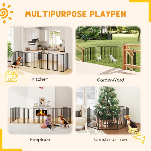 PawHut Heavy Duty Dog Playpen, Steel Dog Pen with Door, Pet Exercise Fence, Outdoor Indoor DIY Design for Small and Medium Dogs, 31.5" Height, 8