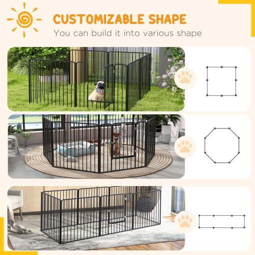 PawHut Heavy Duty Dog Playpen, Steel Dog Pen with Door, Pet Exercise Fence, Outdoor Indoor DIY Design for Small and Medium Dogs, 31.5" Height, 8