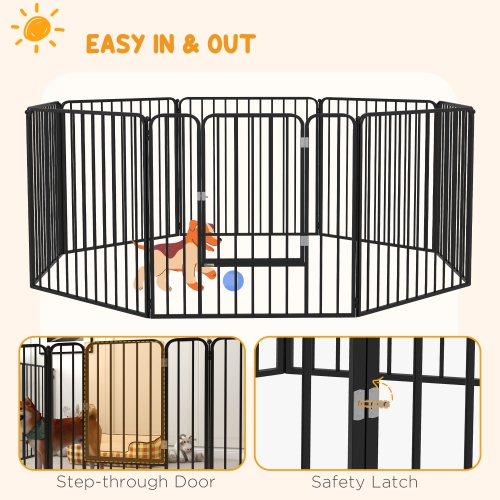 PawHut Heavy Duty Dog Playpen, Steel Dog Pen with Door, Pet Exercise Fence, Outdoor Indoor DIY Design for Small and Medium Dogs, 31.5" Height, 8