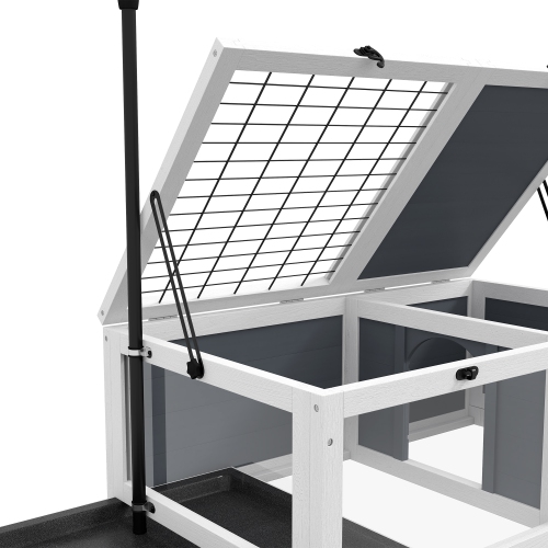 PawHut Tortoise House Wooden Tortoise Enclosure Indoor Outdoor Turtle Habitat with Adjustable Lamp Holder, Openable Lids, Pull-out Trays, 32" L x 19"