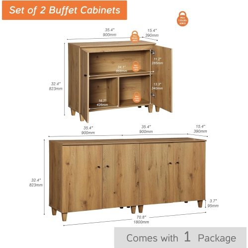 WAMPAT Set of 2 Sideboard Buffet Cabinet,70.8" Wood Coffee Bar Cabinets with 4 Doors,Kitchen Storage Cabinets with 6 Compartments for Dining Living