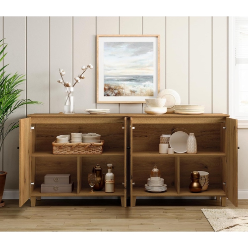 WAMPAT Set of 2 Sideboard Buffet Cabinet,70.8" Wood Coffee Bar Cabinets with 4 Doors,Kitchen Storage Cabinets with 6 Compartments for Dining Living