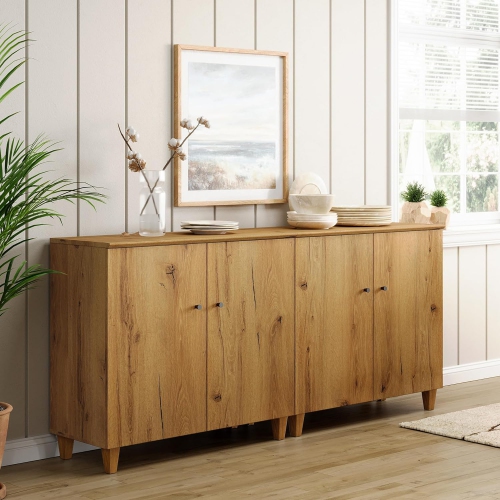 WAMPAT Set of 2 Sideboard Buffet Cabinet,70.8" Wood Coffee Bar Cabinets with 4 Doors,Kitchen Storage Cabinets with 6 Compartments for Dining Living