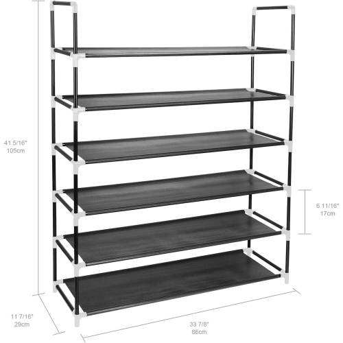 6-Tier Shoe Rack 30-Pair Shoes Storage Organizer Stackable Entryway Shoes Shelf, Black