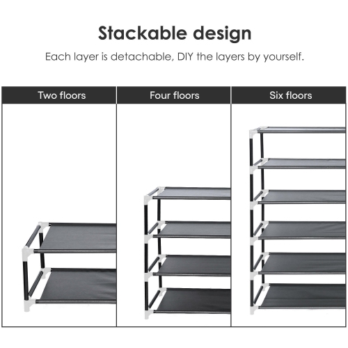 6-Tier Shoe Rack 30-Pair Shoes Storage Organizer Stackable Entryway Shoes Shelf, Black