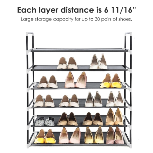 6-Tier Shoe Rack 30-Pair Shoes Storage Organizer Stackable Entryway Shoes Shelf, Black