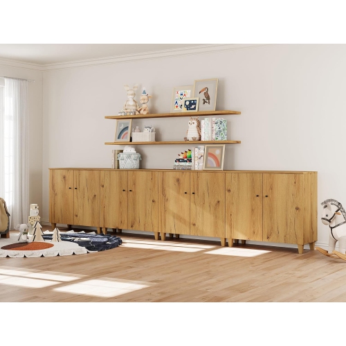 WAMPAT Sideboards Storage Cabinets with Doors, 4-in-1 Extra Wide Kitchen Wood Long Buffet Server Table with 12 Compartments for Dining Living Room,