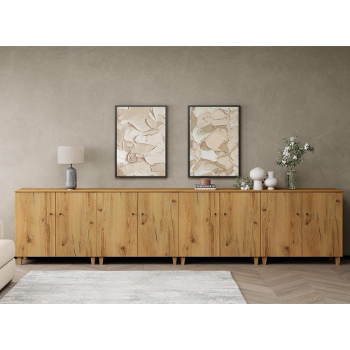 WAMPAT Sideboards Storage Cabinets with Doors, 4-in-1 Extra Wide Kitchen Wood Long Buffet Server Table with 12 Compartments for Dining Living Room,