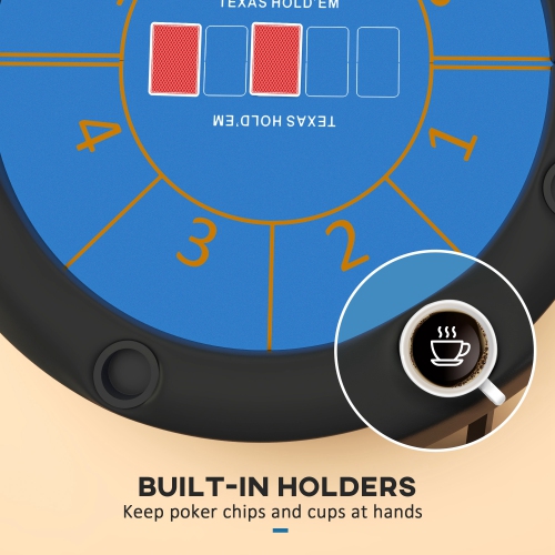 Table de poker pliable Soozier, table de jeu de poker ronde Blackjack Casino Texas Holdem de 47 po pour 8 joueurs avec porte-gobelets, bleu et noir