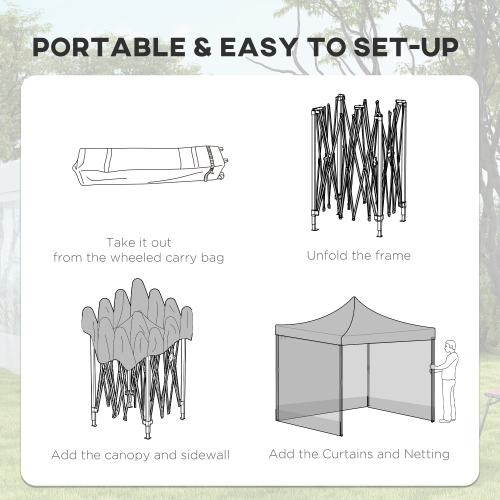 Outsunny 10' x 10' Pop Up Canopy Tent, Tents for Parties with Sidewalls and Wheeled Carry Bag, Height Adjustable Portable Gazebo, for Outdoor,