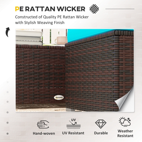 Outsunny 3 Pieces Patio Furniture Set with Cushions, Outdoor PE Rattan Wicker Conversation Corner Sofa Set with Glass Top Table and Adjustable Foot