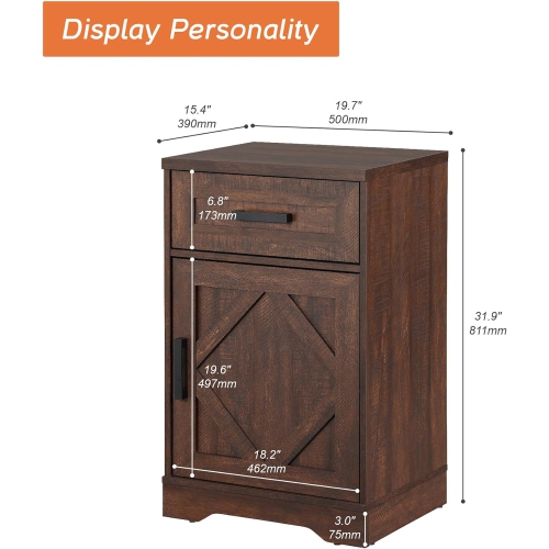 WAMPAT End Table with 1 Drawer & Door, Farmhouse Large Sofa Side Table, Modern Tall Nightstand with Adjustable Storage Shelf, Accent Cabinet for