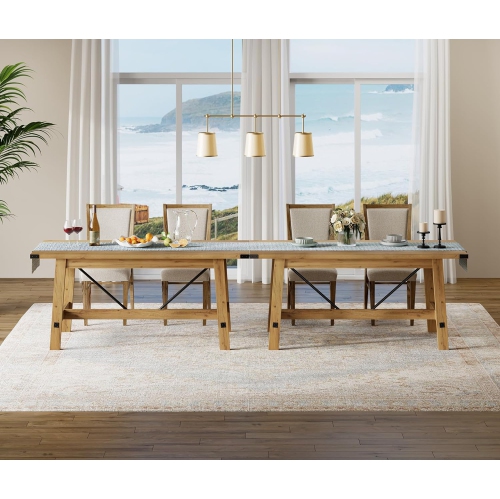 WAMPAT Farmhouse Dining Room Table for 6 Person Set of 2,67.7x2Inches Rectangular Wood Modern Kitchen Table with Metal Decor and Footrest, Oak