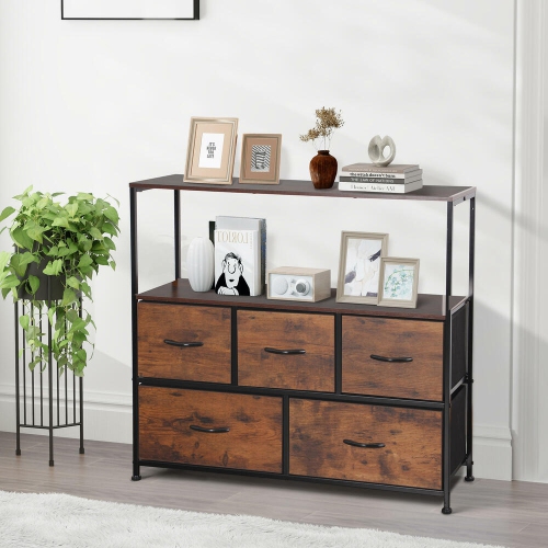 Entryway 5 Drawer Dresser for Bedroom, Chest of Drawers with Wood Top Shelf  Organizer and Cabinets Chests Storage
