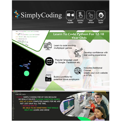 SimplyCoding Learn to Code Multiplayer Game in Python - Ages 11+ - Digital Download