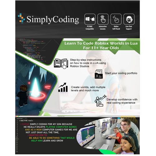 SimplyCoding Learn to Code Roblox Worlds in LUA - Ages 11+ - Digital Download