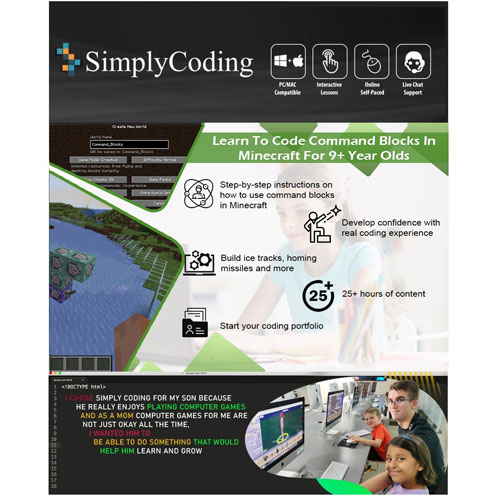 SimplyCoding Learn to Code Command Blocks in Minecraft - Ages 9+ - Digital Download