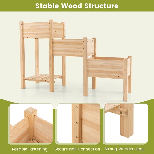 Gymax 3-Tier Wooden Garden Bed Elevated Planter w/ 3 Planter Boxes, Open Storage Shelf