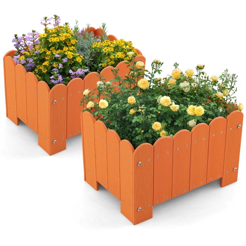 GYMAX  2 Pack Rectangular Planter Box Weather-Resistant HDpe Flower Pot W/ Drainage Gaps