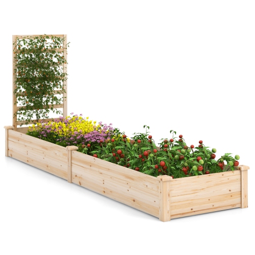 GYMAX  Raised Garden Bed Wooden Planter Box With Divided Space for Outdoor Natural