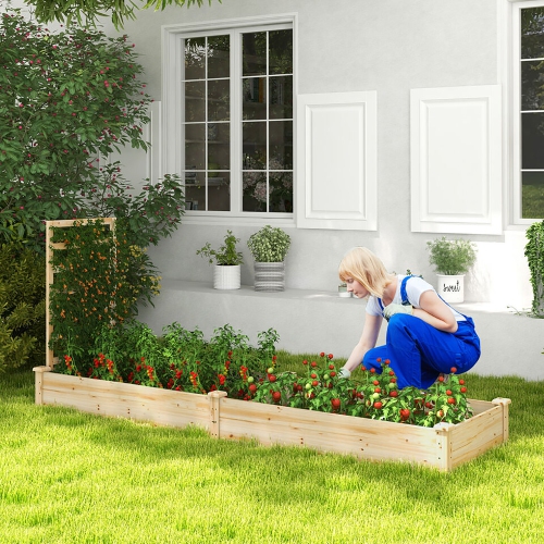 Gymax Raised Garden Bed Wooden Planter Box with Divided Space for Outdoor Natural