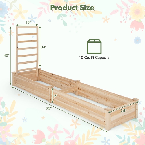 Gymax Raised Garden Bed Wooden Planter Box with Divided Space for Outdoor Natural