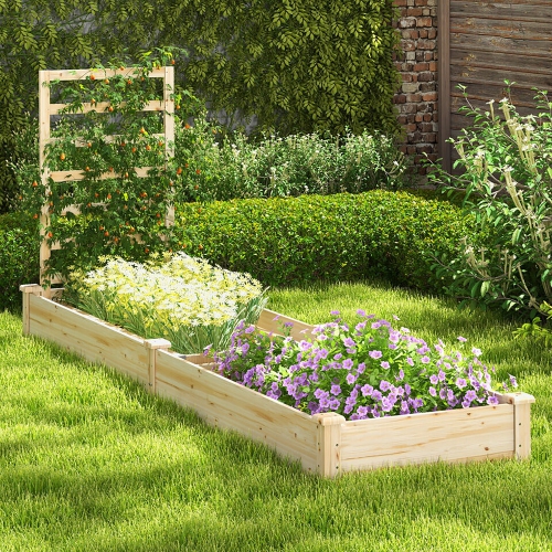 Gymax Raised Garden Bed Wooden Planter Box with Divided Space for Outdoor Natural