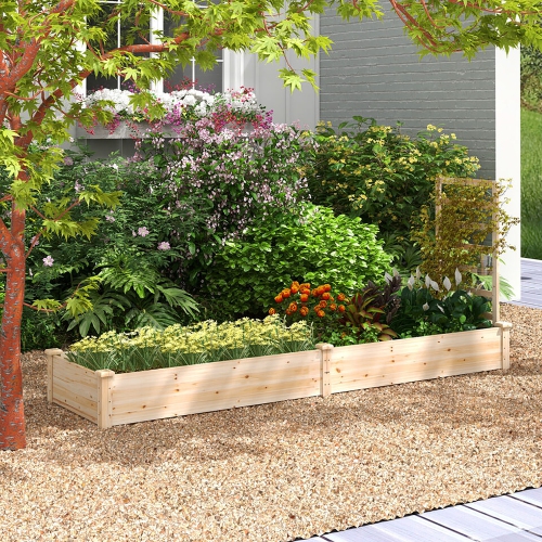 Gymax Raised Garden Bed Wooden Planter Box with Divided Space for Outdoor Natural