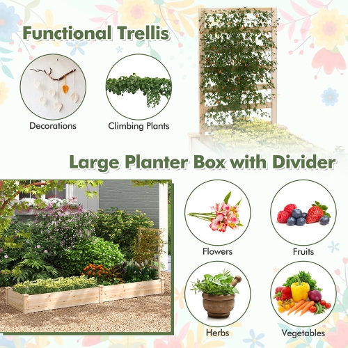 Gymax Raised Garden Bed Wooden Planter Box with Divided Space for Outdoor Natural