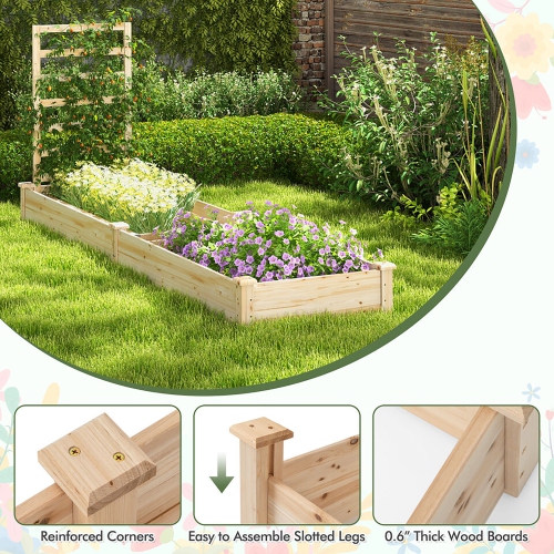 Gymax Raised Garden Bed Wooden Planter Box with Divided Space for Outdoor Natural