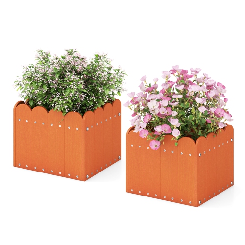 Gymax 2 Pack Square Planter Box Weather-Resistant HDPE Flower Pot Garden Bed