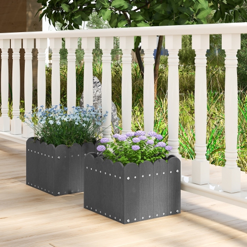 Gymax 2 Pack Square Planter Box Weather-Resistant HDPE Flower Pot Garden Bed