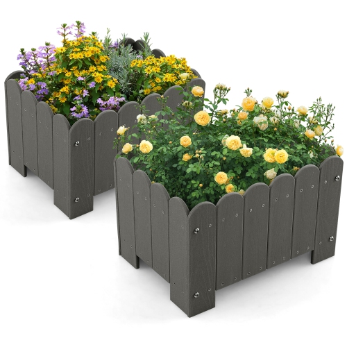 GYMAX  2 Pack Rectangular Planter Box Weather-Resistant HDpe Flower Pot W/ Drainage Gaps