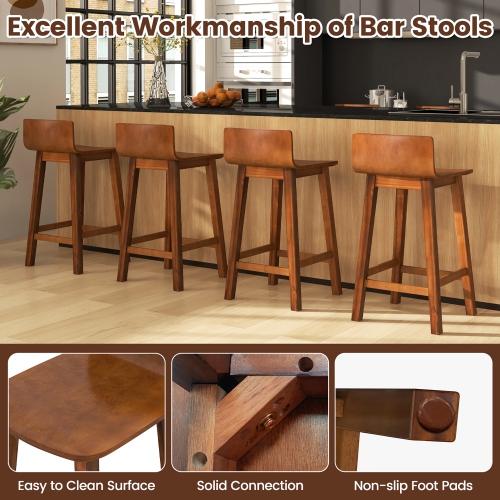 Gymax 24.5'' Solid Wood Bar Stools Set of 4 Home Counter Kitchen Stools w/ Low Backrest & Footrest