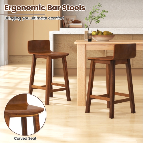 Gymax 24.5'' Solid Wood Bar Stools Set of 4 Home Counter Kitchen Stools w/ Low Backrest & Footrest