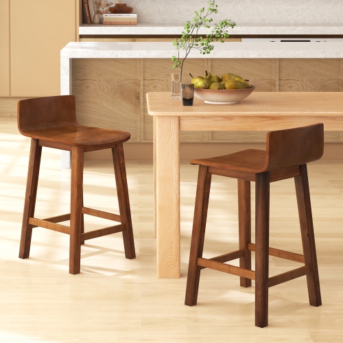 Gymax 24.5'' Solid Wood Bar Stools Set of 4 Home Counter Kitchen Stools w/ Low Backrest & Footrest