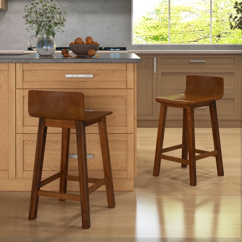 Gymax 24.5'' Solid Wood Bar Stools Set of 4 Home Counter Kitchen Stools w/ Low Backrest & Footrest