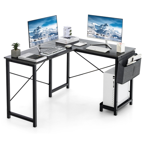 GYMAX  L-Shaped Computer Desk Reversible W/ Side Storage Bag & Host Stand Dark In Gray