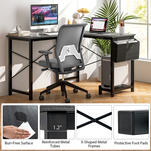 Gymax L-Shaped Computer Desk Reversible w/ Side Storage Bag & Host Stand Dark Gray