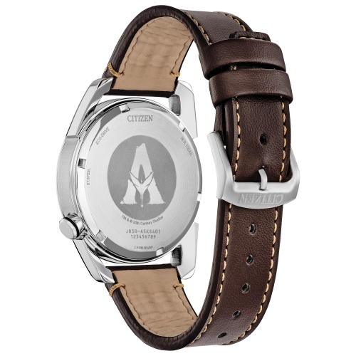 Citizen - Mens Avatar Pandora Japanese Eco-Drive Watch 42mm Silver-Tone Stainless Steel Case Brown Leather Strap with Blue Dial