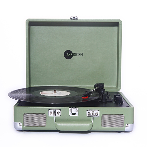 Arkrocket Curiosity Bluetooth Turntable Retro Suitcase 3-Speed Record Player with Built-in Speakers-Mint Green